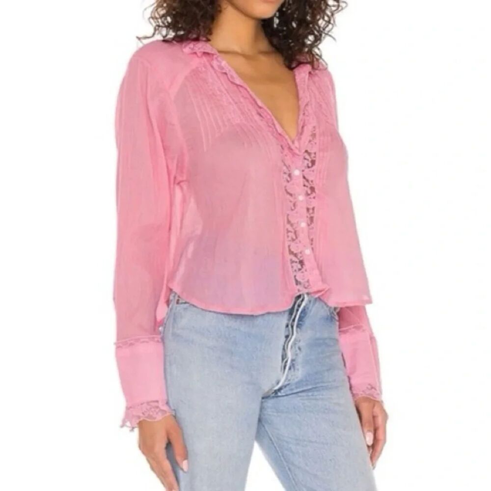 Free People Clemence Button Down in Pink Whimsical Fairy Size Medium